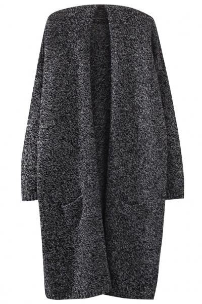 Oasap Heathered Open Front Longline Cardigan Sweater