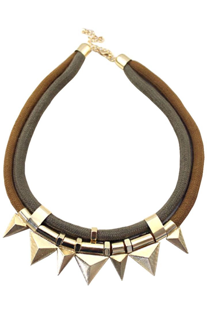 Oasap Gold Metallic Triangle Spike Bib Necklace