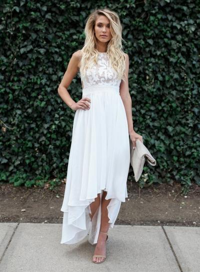 Oasap Fashion Sleeveless Lace Panel Irregular Maxi Dress