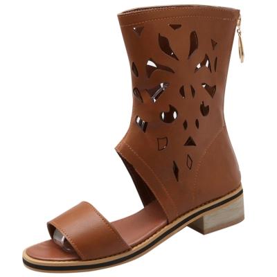 Oasap Open Toe Block Heels Gladiator Mid-calf Boots Sandals