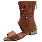 Oasap Open Toe Block Heels Gladiator Mid-calf Boots Sandals