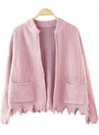 Oasap Round Neck Long Sleeve Rough Selvedge Cardigan