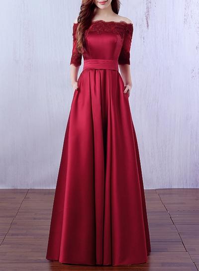 Oasap Off Shoulder Half Sleeve Lace A-line Prom Dress