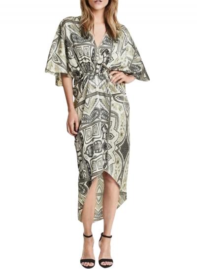 Oasap Women's Batwing Sleeve Elastic Waist Printed High Low Dress