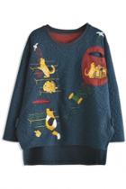 Oasap Blue High-low Textured Sweatshirt