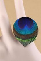 Oasap Retro Peacock Feather Embellished Ring