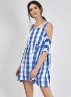 Oasap Casual Off Shoulder Short Sleeve Plaid Dress