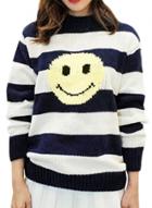 Oasap Women's Fashion Long Sleeve Striped Sweater With Smiley Face