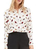Oasap Women's Bird Graphic Button Front Chiffon Shirt