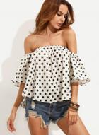 Oasap Off Shoulder Polk-dot Print Half Sleeve Top