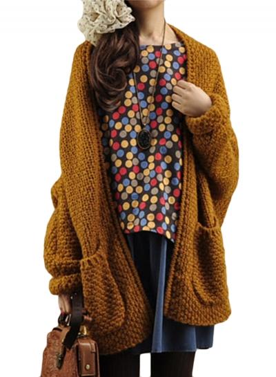 Oasap Fashion Solid Open Front Loose Fit Cardigan With Pocket