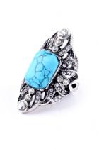 Oasap Deluxe Women Turquoise Faux Stone Embellishment Cocktail Ring