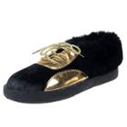 Oasap Color Block Faux Fur Lace Up Flat Heels Warm Shoes