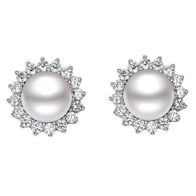 Oasap 925 Sterling Silver Zircon Pearl Stud Earrings
