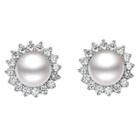 Oasap 925 Sterling Silver Zircon Pearl Stud Earrings