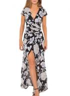 Oasap Women's Floral Print V Neck Wrap Tie Waist Front Slit Maxi Dress