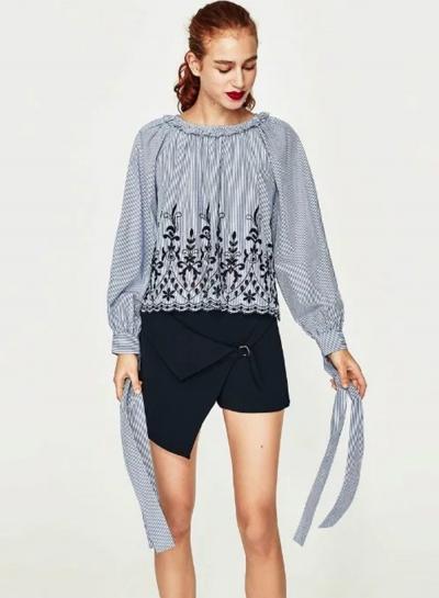 Oasap Vintage Striped Embroidery Loose Blouse