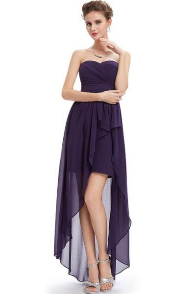 Oasap Women's Strapless Ruched Hi-lo Asymmetric Bottom Purple Party Dress