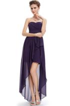 Oasap Women's Strapless Ruched Hi-lo Asymmetric Bottom Purple Party Dress
