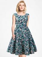 Oasap Retro Floral Print Round Neck Flare Dress