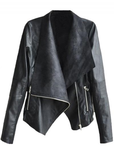 Oasap Fashion Slant Zip Irregular Pu Jacket