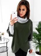 Oasap High Neck Long Sleeve Irregular Color Block Sweater