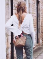 Oasap Flare Sleeve Back Knot Pullover Tee