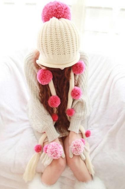 Oasap Contrast Color Plaited Bobble Hat