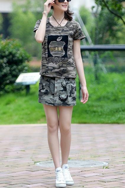 Oasap Single Breasted Camouflage Skirt With Patch Pockets