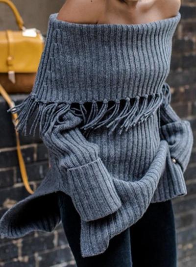 Oasap Casual Slash Neck Long Sleeve Pullover Sweater