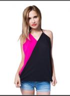 Oasap Contrast Color Panel Chiffon Tank