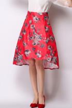 Oasap Red Floral Swing High-low Skirt