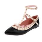 Oasap Pointed Toe Rivet T-strap Flat Heels Shoes