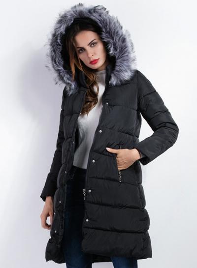 Oasap Solid Cotton Slim Coat With Fur Trim