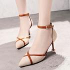 Oasap Pointed Toe Shallow Mouth Ankle Strap High Heels Sandals