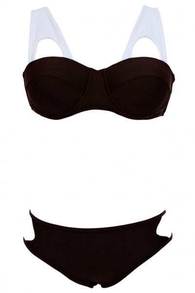 Oasap White Brown Molded Bikini Swimsuit