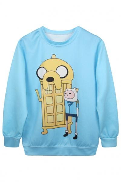 Oasap Blue Cartoon Pattern Sweatshirt