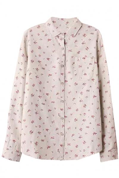 Oasap Chic Graphic Beige Button Down Blouse