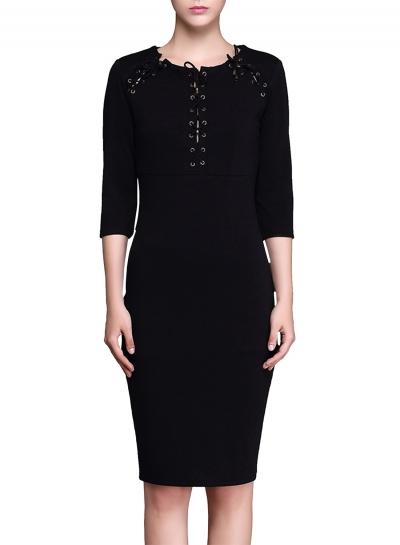 Oasap Women Elegant Lace-up Front Slit Back Bodycon Dress