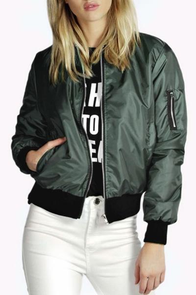 Oasap Modern Zip Front Sleeve Stand Collar Jacket