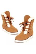 Oasap Fashion Fleece Round Toe Lace Up Flat Ankle Boots
