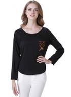 Oasap Women's Casual Long Sleeve Leopard Patchwork Pullover Tee