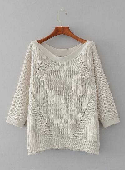 Oasap Slash Neck Long Sleeve Solid Sweaters