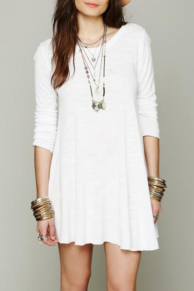 Oasap White Chic V Back Frayed A-line Dress