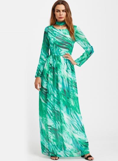 Oasap Fashion Long Sleeve Printed Maxi Dress