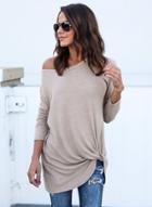 Oasap Long Sleeve Loose Fit Knot Front Pullover Tee