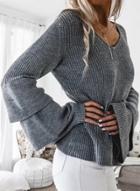 Oasap V Neck Ruffle Sleeve Loose Pullover Sweater