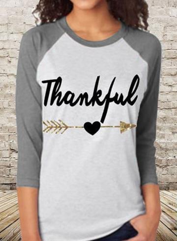 Oasap Thankful Printed Raglan Tee Shirt