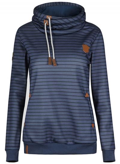 Oasap Striped Pattern Patchwork Thicken Hoodie Sweatshirt
