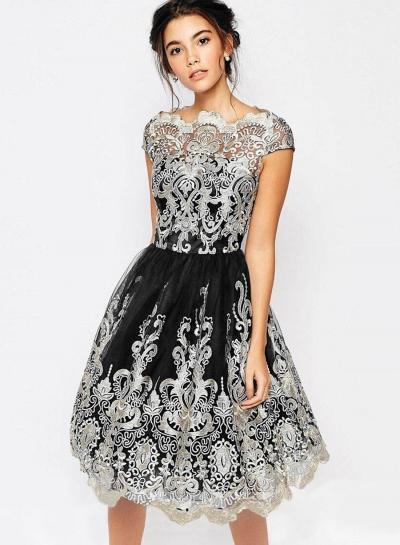 Oasap Vintage Cap Sleeve Mesh Embroidery A-line Dress